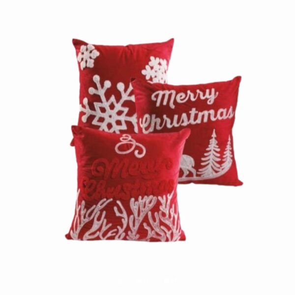 Capa de Almofada Natal Veludo Bordada Vermelha